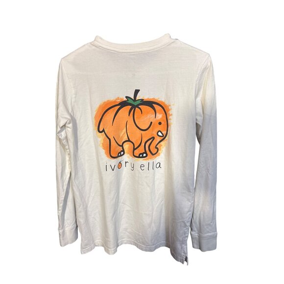 Ivory Ella White Long Sleeve T-Shirt With Pumpkin Elephant Graphic S - Picture 1 of 5